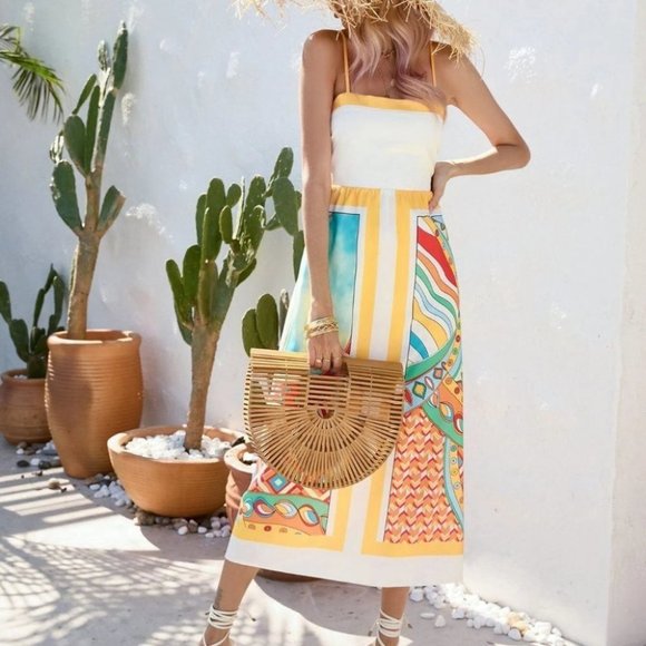 . Dresses & Skirts - Yellow Boho Womens Graphic Print Cami Dress